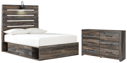 Drystan Twin Panel Bed with 2 Storage Drawers with Dresser